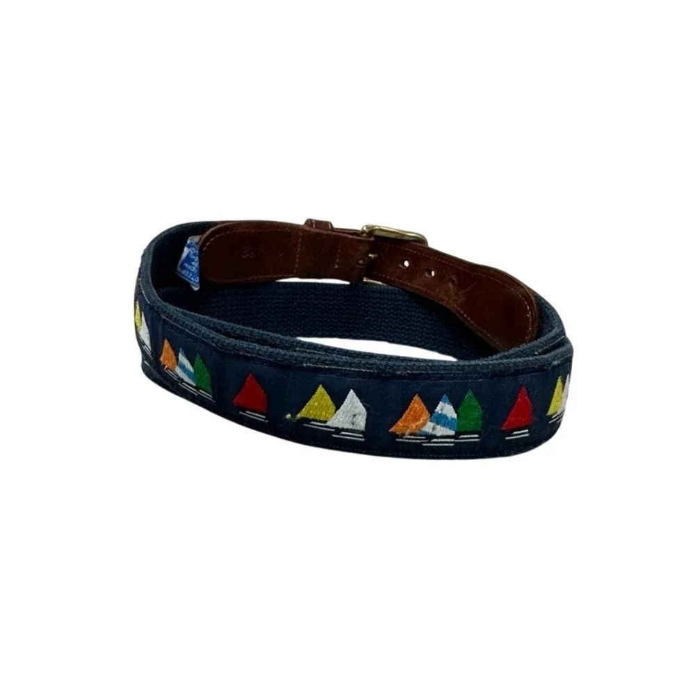 Preston Made in New England Mens 38 Sailboat Surcingle Belt Navy Leather Brass